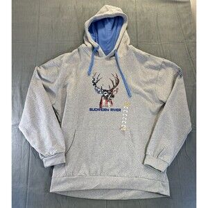 Buckhorn River Hooded Sweatshirt Men's 2XL Gray Patriotic Flag Deer Hunting NEW
